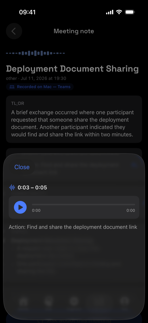 The same moment replay sheet in dark mode