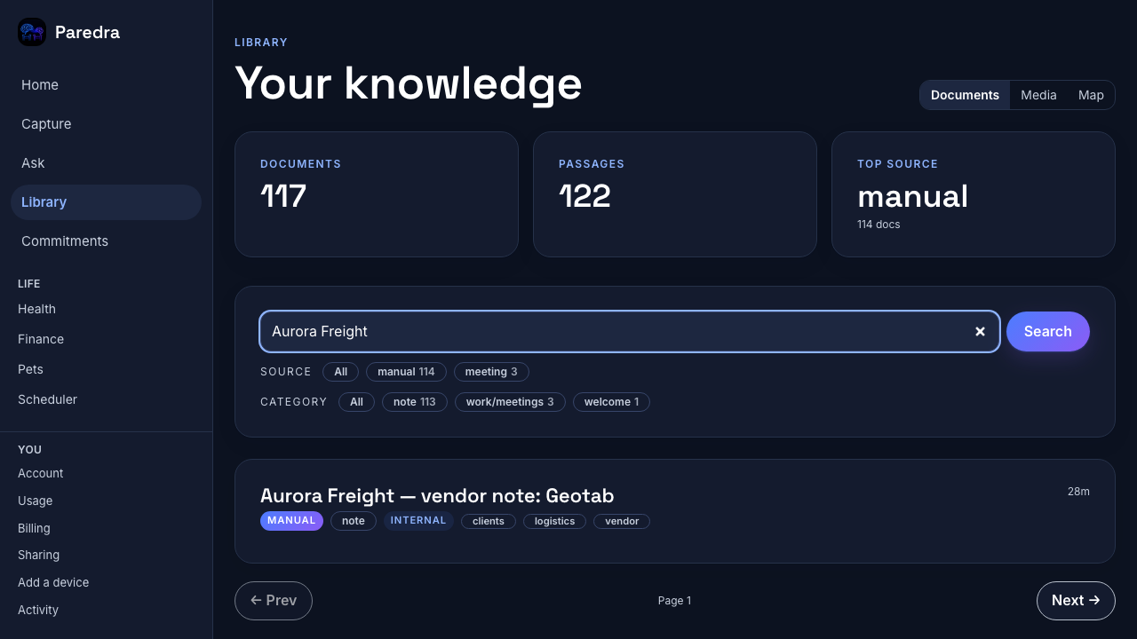 The same library search in dark theme