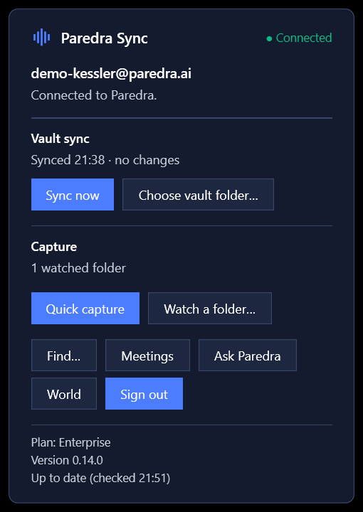 The same connected flyout in dark theme