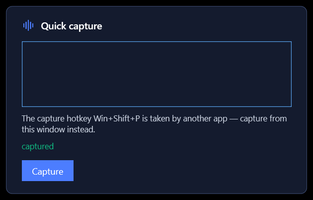The same quick-capture confirmation in dark theme