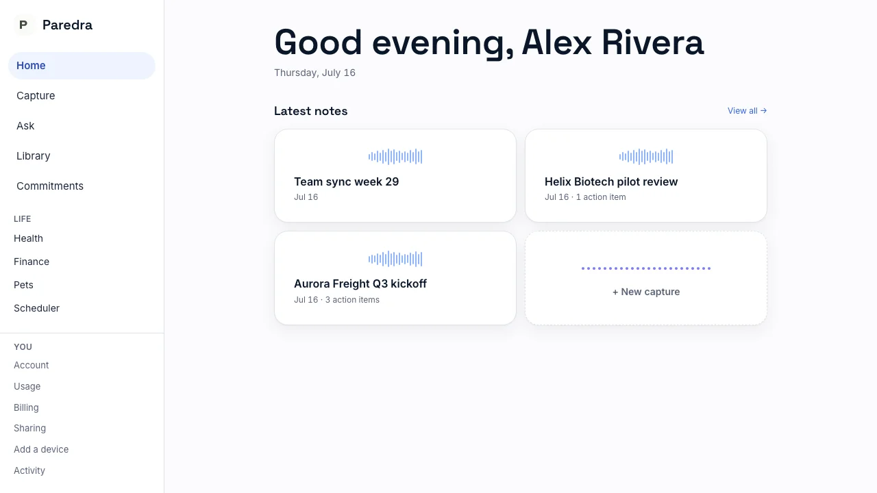 Home: your latest meeting notes, summarized and ready